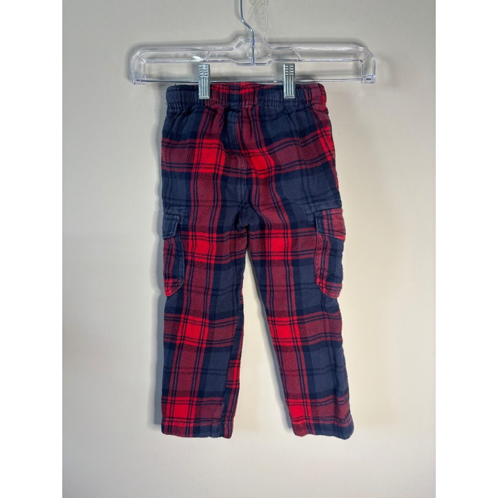 Mini Boden Boys Plaid Fleece Cargo Pants Red Navy Size 3Y - Picture 2 of 6